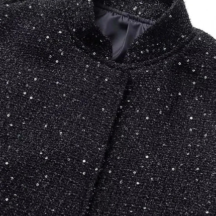 Nlzgmsj Women Shiny Sequin Jacket Y2k Gold Color Stand Collar Long Sleeve Short Coat Autumn Winter Ladies High Streetwear