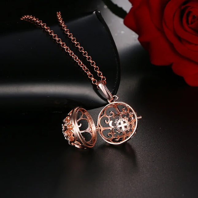 New Charm Mexico Chime Hollow Angel Wings Vintage Necklace Jewelry Music Ball Aroma Pendant For Women Summer Fashion Accessories