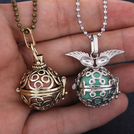 New Charm Mexico Chime Hollow Angel Wings Vintage Necklace Jewelry Music Ball Aroma Pendant For Women Summer Fashion Accessories