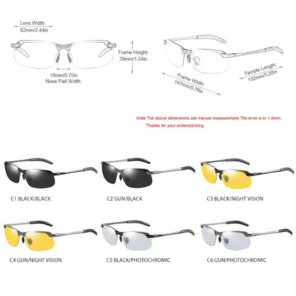 Fashion Half Frame Photochromic Sunglasses Men Women Classic Chamelon Polarized Sun Glasses Male Vintage Fishing Driving Shades
