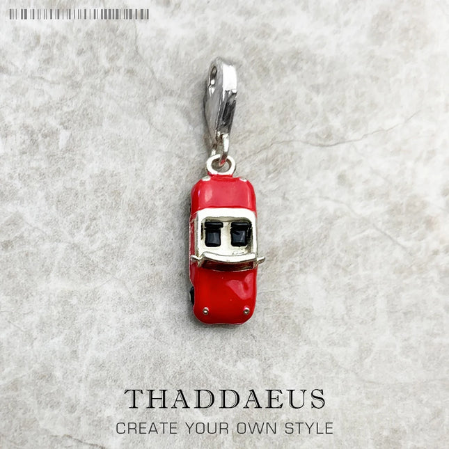 Red Enamel Sports Car Dangle Charm Pendant Autumn Brand New Sterling Silver 925 Trendy Gift
