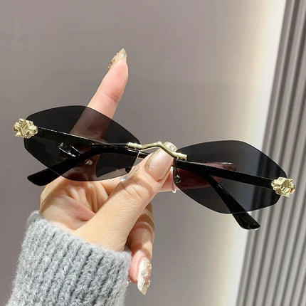 2025 New Fashion Sunglasses Women Retro Brand Design Metal Small Diamond Frame Vintage Rhombus Rimless Shades Men Glasses