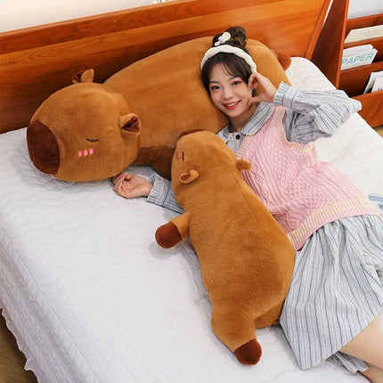 Kawaii Capybara Plush Toy Stuffed Capibara Fluffy Doll Long Sleep Soft Pillow Sofa Cushion Nap Sleeping Toys for School  Xmas
