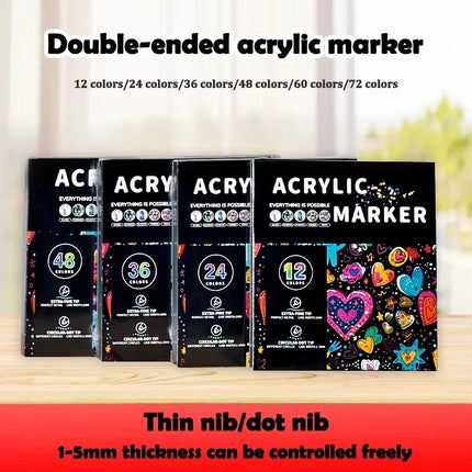 AngelMark Acrylic Marker Pen Double Headed Waterproof Art Painting Supplies School Stationary Graffiti Drawing12-72Colors
