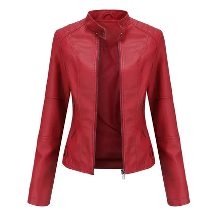 Faux Leather Jacket Women 2025 Autumn Spring Women's Moto Biker Jacket Red Black Coat Outerwear Brown Purple Blue 3xl 4xl Coffee