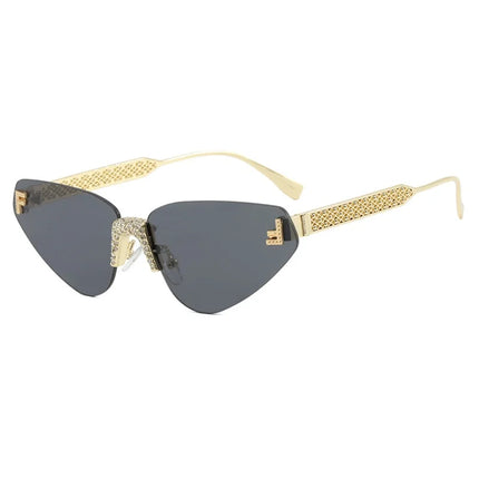 Women's Sexy Cat Eye Rimless Rhinestone Sunglasses Luxury Brand Designer Retro Punk Metal Sunglasses Men's UV400 Driving Glasses