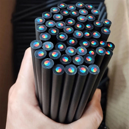 12pcs/mix 7 Colors In 1 Rainbow Wooden Pencils,Black Wood Colored Concentric Crayons Art School Supplies For Classroom,Painting