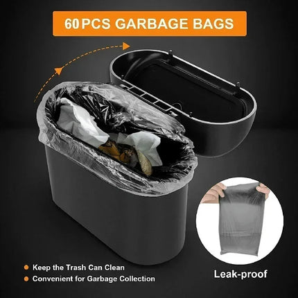 1Pcs Leak-proof Mini Car Trash Can with Lid Small Car Accessories Includes 60 (300) Garbage Bags for Vehicle Interior