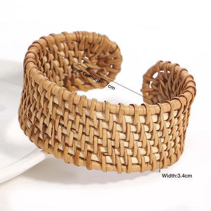 ALLYES Boho Wood Bamboo Rattan Weave Bracelet for Women Beach Jewelry Vintage Handmade Wide Wrap Wrist Bracelets & Bangles Gifts