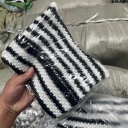 New Japanese Streetwear Harajuku Beanie Little Devil Striped Knitted Hat Women Girls Autumn Winter Cute Cat Ears Cap