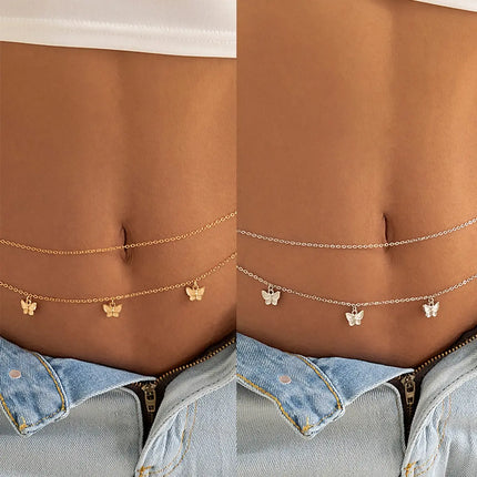 Classic Retro Cute Butterfly Waist Belly Chain for Women Summer Beach Sexy Simple Body Chain Vacation Jewelry Accessories Gift