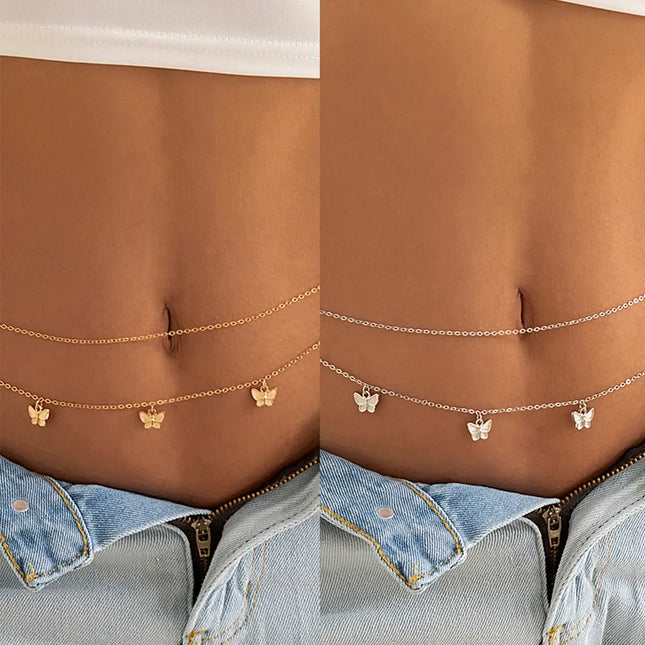 Classic Retro Cute Butterfly Waist Belly Chain for Women Summer Beach Sexy Simple Body Chain Vacation Jewelry Accessories Gift