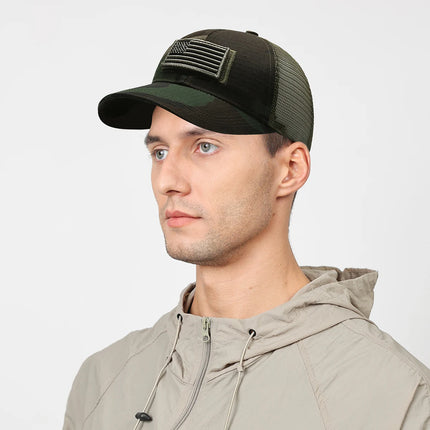 American Logo Personality Sticker Embroidered Women's Baseball Cap Mesh Hat Men's Outdoor Velcro Cap