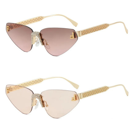 Women's Sexy Cat Eye Rimless Rhinestone Sunglasses Luxury Brand Designer Retro Punk Metal Sunglasses Men's UV400 Driving Glasses