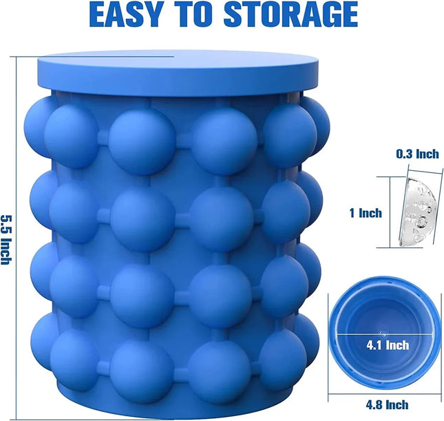 2023 New Portable 2 in 1 Large Silicone Ice Bucket Mold with Lid Space Saving Cube Maker Tools for Kitchen Party Barware