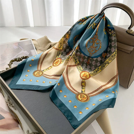70cm Chain Pattern Scarf Universal Imitation Silk High-end Square Scarf Clothing Accessories Kerchief Shawl Protection Headscarf