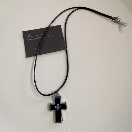 Punk Rock Black Heart Cross Pendant Chain Necklace For Men Women Cool Hip Hop Street Vintage 90s Y2K Grunge Goth Accessories