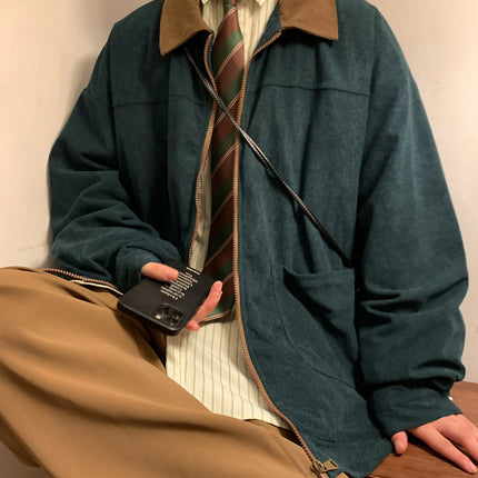 American Style Vintage 2025 Men Bomber Jacket Windbreakers Zipper Coats Autumn Loose Cargo Outwear