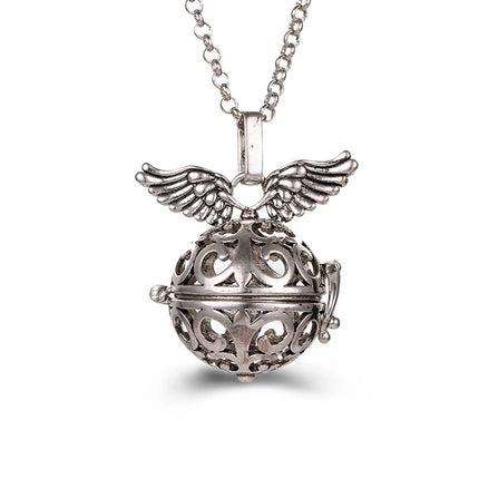 New Charm Mexico Chime Hollow Angel Wings Vintage Necklace Jewelry Music Ball Aroma Pendant For Women Summer Fashion Accessories