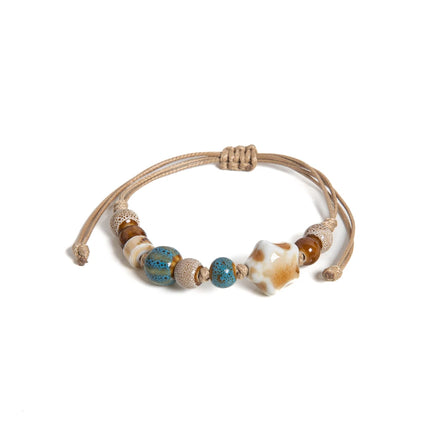 Handmade White Star Claw Ceramic Bracelet Adjustable Boho Ethnic Jewelry Unique Gift S02-027
