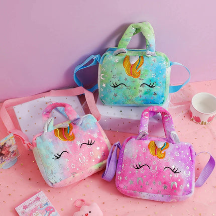 Plush Unicorn Crossbody Bag for Girls Kids Shoulder Purse Cute Student Gift Pencil Case Coin Wallet Travel Accessory