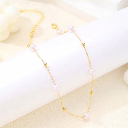 Simple Pearl Beads Chic Exquisite Necklace Gold Color Thin Chain Minimalist Charm Collar Jewelry Women