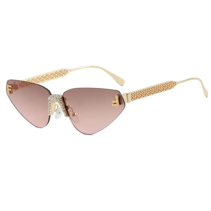 Women's Sexy Cat Eye Rimless Rhinestone Sunglasses Luxury Brand Designer Retro Punk Metal Sunglasses Men's UV400 Driving Glasses