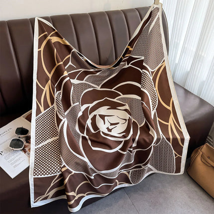 90*90Cm Square Scarf Twill Silk Feeling Women Head Shawls and Wraps Luxury Hair Tree Print Neck Scarves Hijab Bandana Pashmina