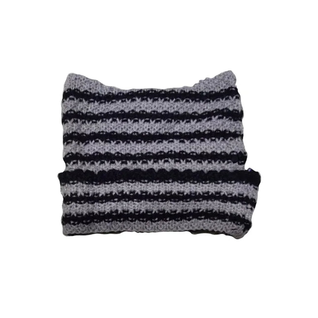 New Japanese Streetwear Harajuku Beanie Little Devil Striped Knitted Hat Women Girls Autumn Winter Cute Cat Ears Cap