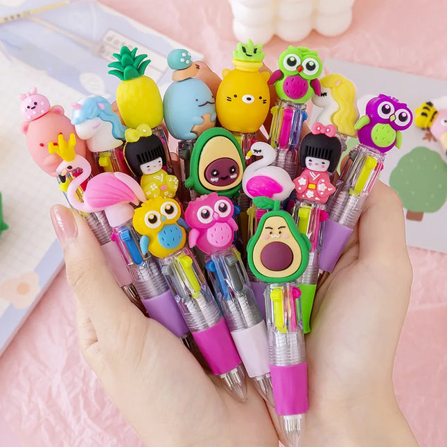 20PCs/lot Cute Cartoon 4 Color Mini Ballpoint Pen Kawaii Unicorn Flamingo Retractable Stationery Gift School Office Supplies