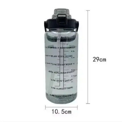 2L Portable Water Bottle with Straw & Time Marker, Large Capacity Plastic Drink Bottle for Outdoor Sports & Fitness