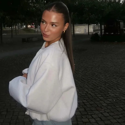 TRAF Outerwears Cropped Bomber Jacket Women Autumn Long Sleeve Faux Wool Coats For Woman Winter Zip Up Gray Beige Short Coats