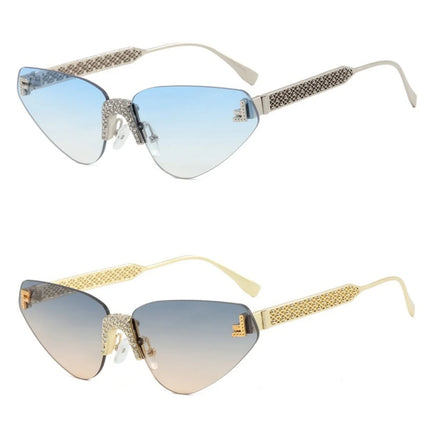 Women's Sexy Cat Eye Rimless Rhinestone Sunglasses Luxury Brand Designer Retro Punk Metal Sunglasses Men's UV400 Driving Glasses