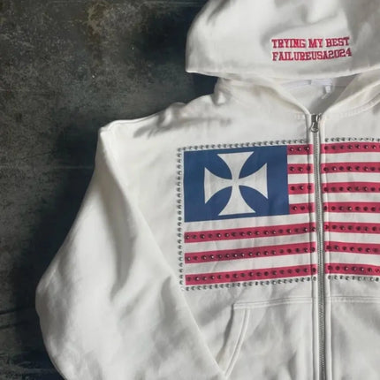 Autumn and winter new minimalist design color collision pattern women hooded sweatshirt Harajuku Y2k loose zipper sweatshirt