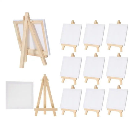 12pcs Artists 5 inch Mini Easel +3 inchx3 inch Mini Canvas Set Painting Kids Craft DIY Drawing Small Table Easel for School