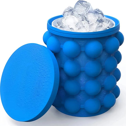 2023 New Portable 2 in 1 Large Silicone Ice Bucket Mold with Lid Space Saving Cube Maker Tools for Kitchen Party Barware