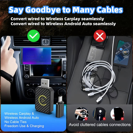 2 in 1 Car Wired to Wireless CarPlay Adapter & Android Auto Adapter Type-C/USB Plug & Play Carplay Wireless Adapter Auto Connect