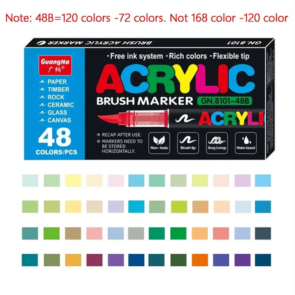 12/24/36/48/72/120 PCS GuangNa Acrylic Color Soft Head Markers Painted Graffiti Christmas Gfit Marker Set Festival Art Supply