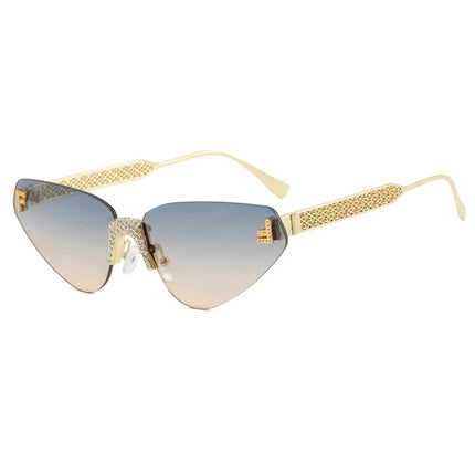 Women's Sexy Cat Eye Rimless Rhinestone Sunglasses Luxury Brand Designer Retro Punk Metal Sunglasses Men's UV400 Driving Glasses