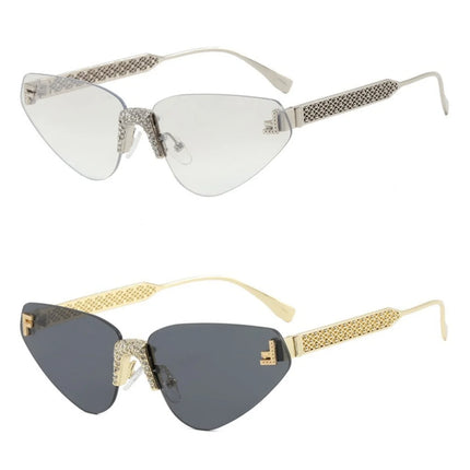 Women's Sexy Cat Eye Rimless Rhinestone Sunglasses Luxury Brand Designer Retro Punk Metal Sunglasses Men's UV400 Driving Glasses