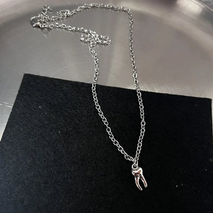 Y2K Flail Fire Heart Teeth Pendant Necklace for Women Men Charm Necklace Grunge Punk Fashion Jewelry ﻿