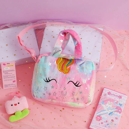 Plush Unicorn Crossbody Bag for Girls Kids Shoulder Purse Cute Student Gift Pencil Case Coin Wallet Travel Accessory