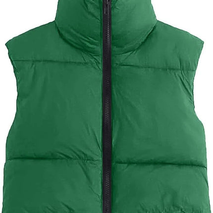 Autumn And Winter Women's Short Cotton Down Vest Short Stand-up Collar Warm Sleeveless Quilted Vest Outdoor Travel Jacket Tops