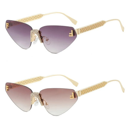 Women's Sexy Cat Eye Rimless Rhinestone Sunglasses Luxury Brand Designer Retro Punk Metal Sunglasses Men's UV400 Driving Glasses