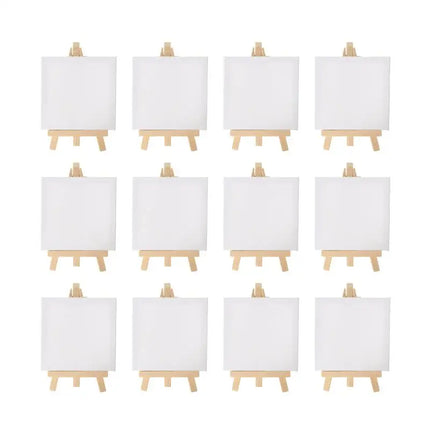 12pcs Artists 5 inch Mini Easel +3 inchx3 inch Mini Canvas Set Painting Kids Craft DIY Drawing Small Table Easel for School