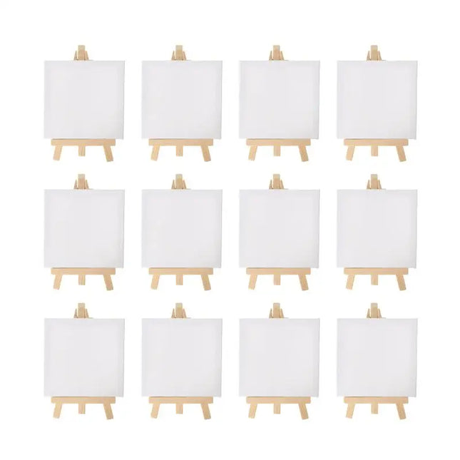 12pcs Artists 5 inch Mini Easel +3 inchx3 inch Mini Canvas Set Painting Kids Craft DIY Drawing Small Table Easel for School
