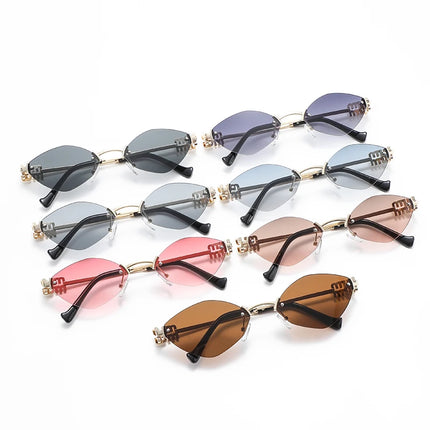 New Fashionable Men Borderless Diamond Shaped Sunglasses High-End Metal Neutral Style Street Sunglasses Uv400