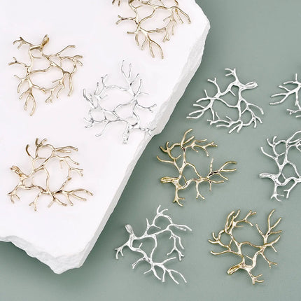 5Pcs Copper Plating Silver 27X31mm Tree Branch Blank Base Necklace Pendants For Cabochon DIY Jewelry Making Accessories