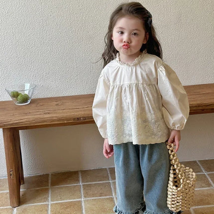 Kids Jeans Girls New 2024 Spring  Autumn Childrens Fashion Casual Wide-leg Pants Lace Princess Sweet and Lovely