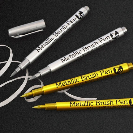 2/1Pc Brush Metallic Marker Pens Gold Silver Color Permanent Art Marker For Manga Crafts Scrapbooking School Stationery Supplies
